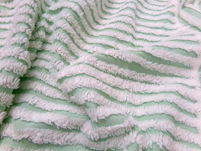 Vintage Chenille Bedspread Fabric, White Multidirectional Stripe Mint Green 18x24"