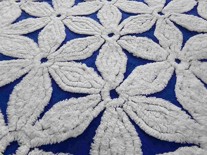 vintage chenille fabric, big beautiful white daisies on dramatic cobalt blue, 20" x 24"' inch piece, plush abstract coastal floral pattern