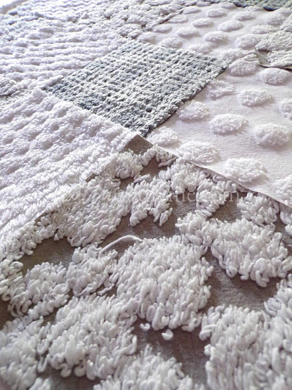 Gender Neutral Chenille Fabric Squares Set from Vintage Bedspread Fabrics, 16 Quilt Blocks, 6" inch, Modern Grey & White