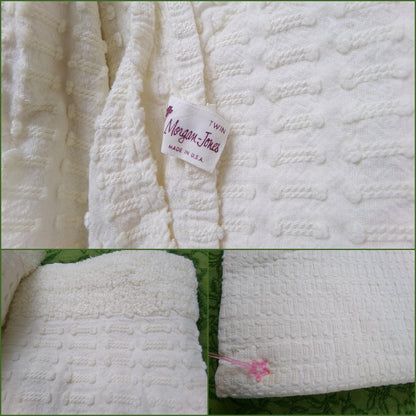 Vintage Morgan Jones Chenille Bedspread, White Buttons 'n Bows Texture TWIN Sz Bedding