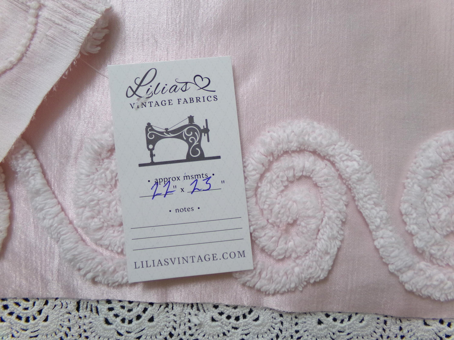 Romantic Pink Vintage Satin Chenille Fabric, Shabby Sewing Material 22" x 23" Piece