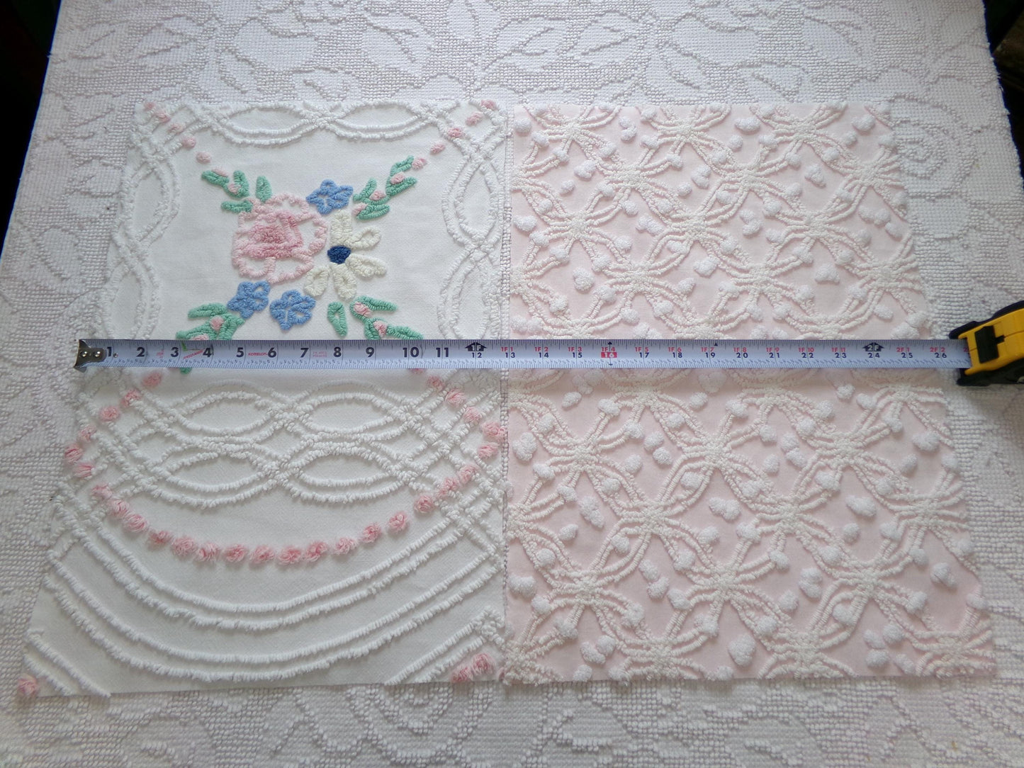 Floral Pink Vintage Chenille Fabric Bundle for Sewing, Quilting in Popular Cottage Style Patterns | 2 Pieces 12" x 18" each