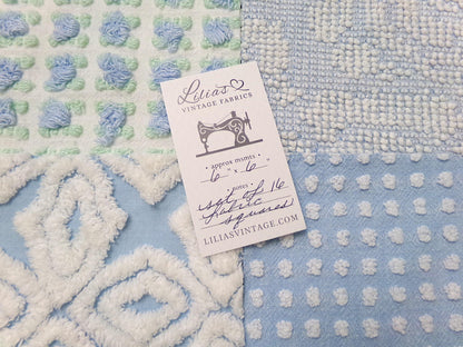 sea breeze vintage chenille fabric squares, set of 16 blue white quilt blocks 6" ea