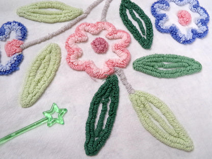 shabby chic vintage chenille bedspread fabric 17.5x24" blue white floral