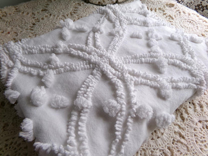timeless white vintage chenille fabric, classic wedding ring & pop design, 18" x 24" piece of sewing, craft, quilt material