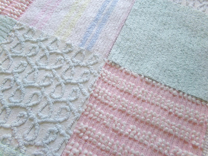 vintage chenille fabric squares, "summer rainbow" set of 16 pastel 6" quilt blocks, gentle geometric patterns, for quilting, crafts & sewing