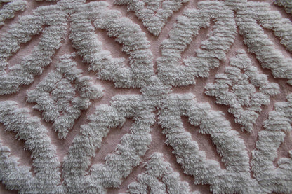 sculpted petals vintage chenille fabric, white tufting on cool pink, 20" x 25" inch piece, 100% cotton