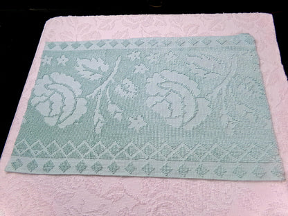 Vintage Hobnail Chenille Fabric Reversible Rose Aqua Ghost Shadow Shabby Mood 17"x27"