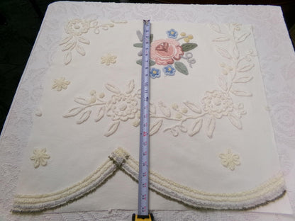 Solitary Rose Vintage Chenille Bedspread Fabric, Shabby Sweet Sewing Material, 22" x 24"