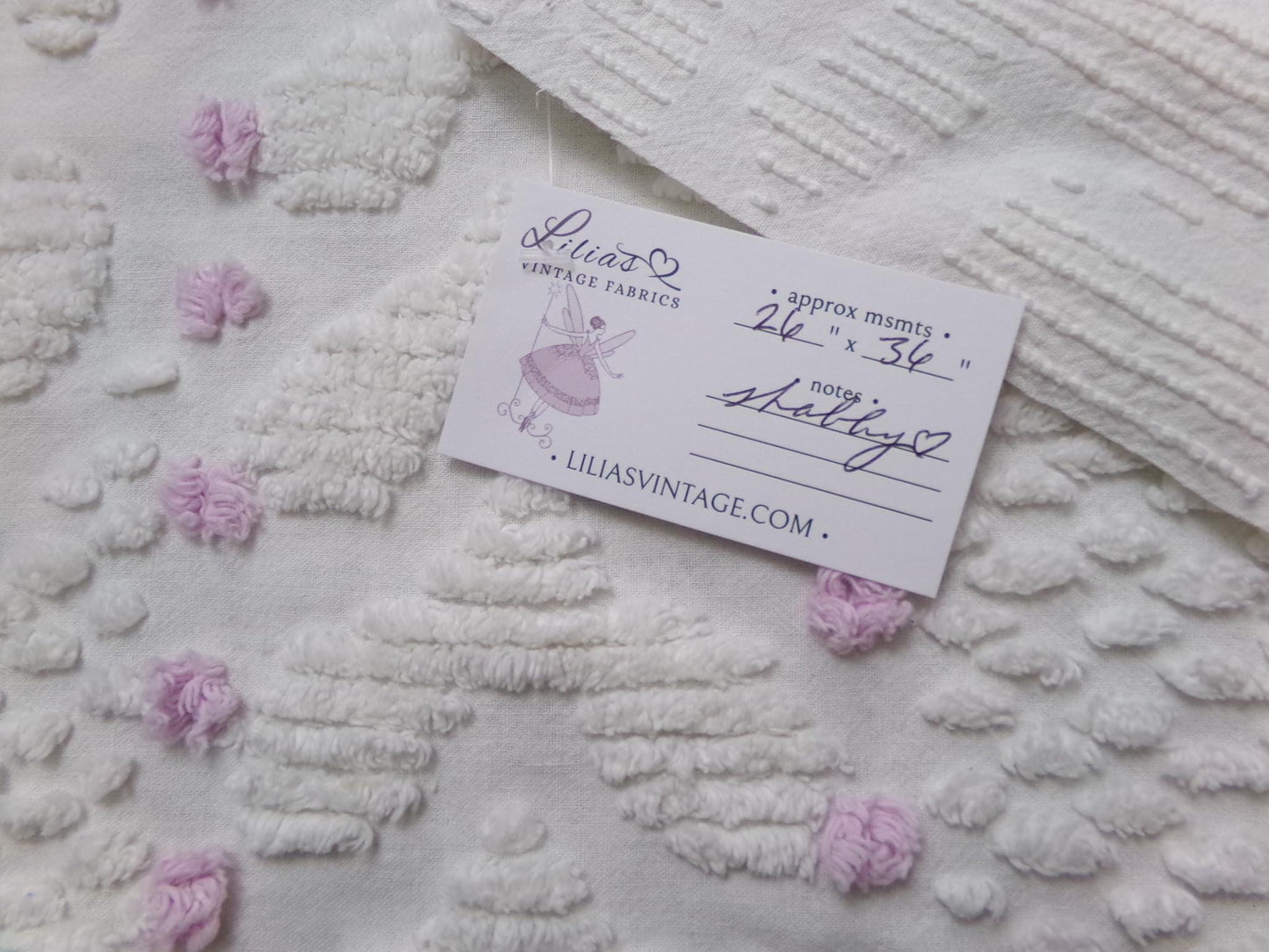 Little Lilacs Vintage Chenille Bedspread Fabric 26x36" Shabby Lightweight Quilting Material