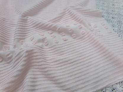 Pastel Pink Vintage Chenille Fabric Simple Dot Stripes Sewing Material 28" x 21"