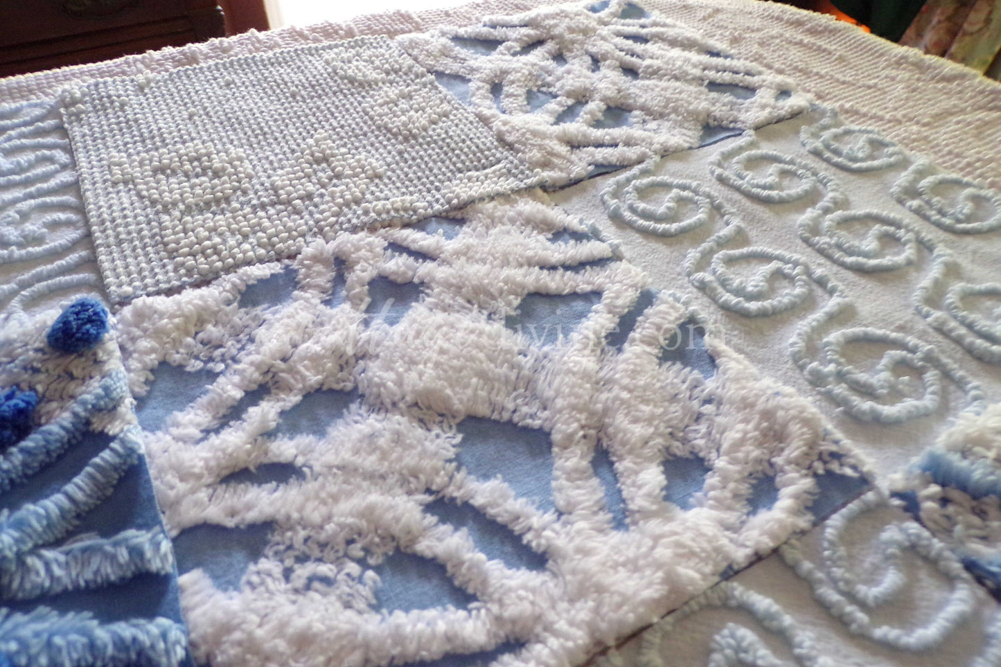Boho Blues Vintage 6" Chenille Fabric Squares Set of 16 Quilt Blocks
