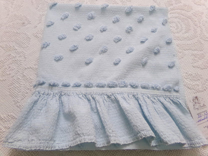 powder blue vintage chenille fabric, tufted dots on cotton seersucker, 22" x 23" piece