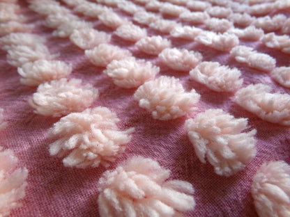 fluffy puff pops chenille fabric, sweet oversize bobbles on pink rose, 20" x 24" inch piece great for chenille quilts & sewing projects