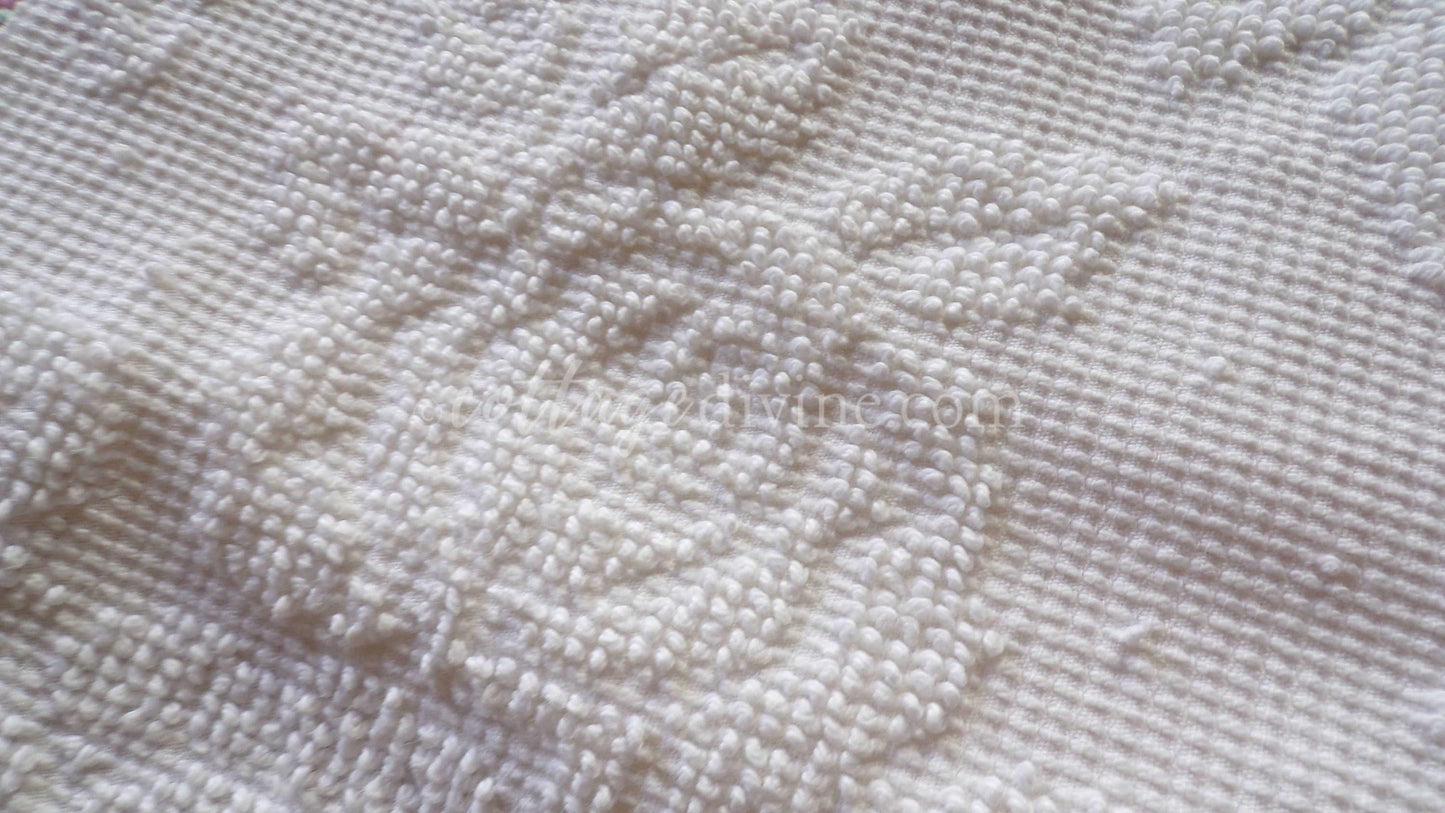 Heavenly White Vintage Chenille Fabric, Cabbage Roses & Dainty Dots, 20" x 30" inch Piece of Sewing Material, Elegant in Quilts, Pillows