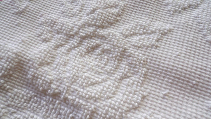 Heavenly White Vintage Chenille Fabric, Cabbage Roses & Dainty Dots, 20" x 30" inch Piece of Sewing Material, Elegant in Quilts, Pillows
