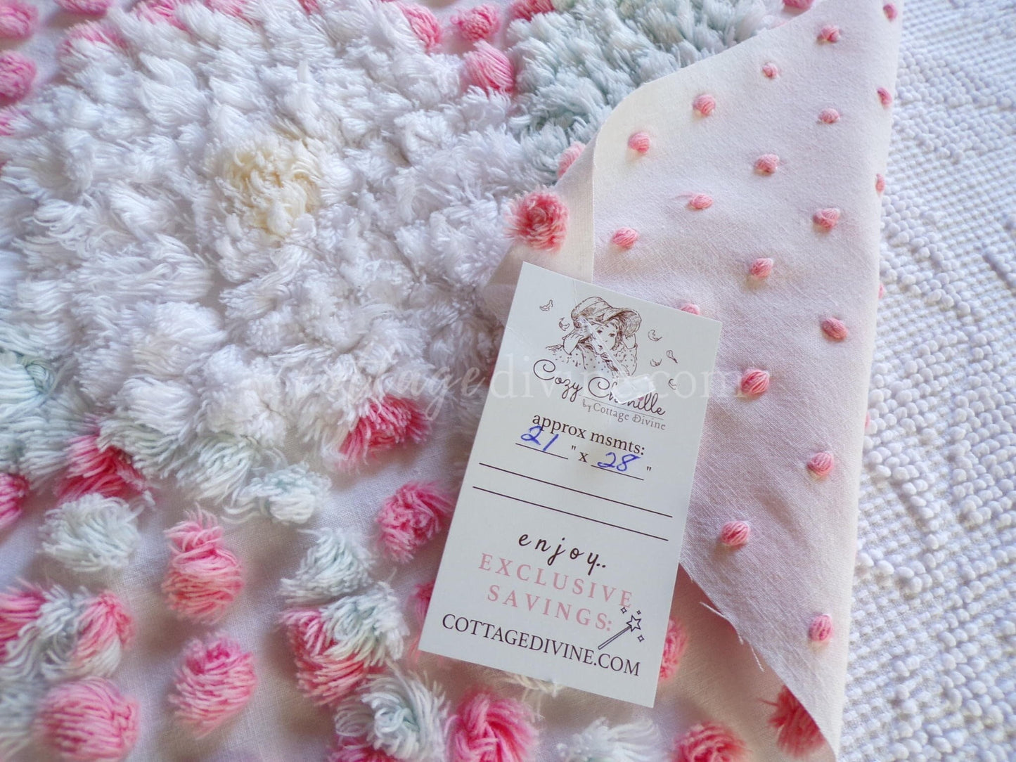 Cupcake Pink Pops Vintage Chenille Fabric, 21" x 28" inch antique handtufted floral cut piece, Beautiful in DIY Pillows
