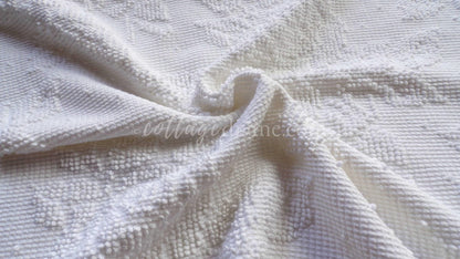 Heavenly White Vintage Chenille Fabric, Cabbage Roses & Dainty Dots, 20" x 30" inch Piece of Sewing Material, Elegant in Quilts, Pillows