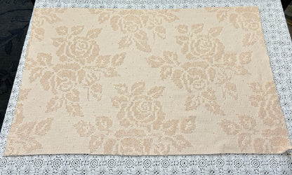 Neutral Vintage Chenille Fabric, Autumn Wheat Cabbage Roses & Dots, 18x28" Piece