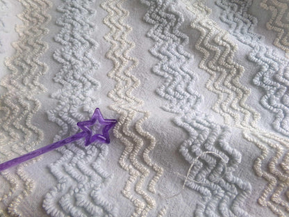 pastel blue & cream vintage chenille fabric, 24" x 18" inch cut piece, gentle zig zag texture, great quilt material for sewing