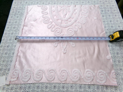 Romantic Pink Vintage Satin Chenille Fabric, Shabby Sewing Material 22" x 23" Piece