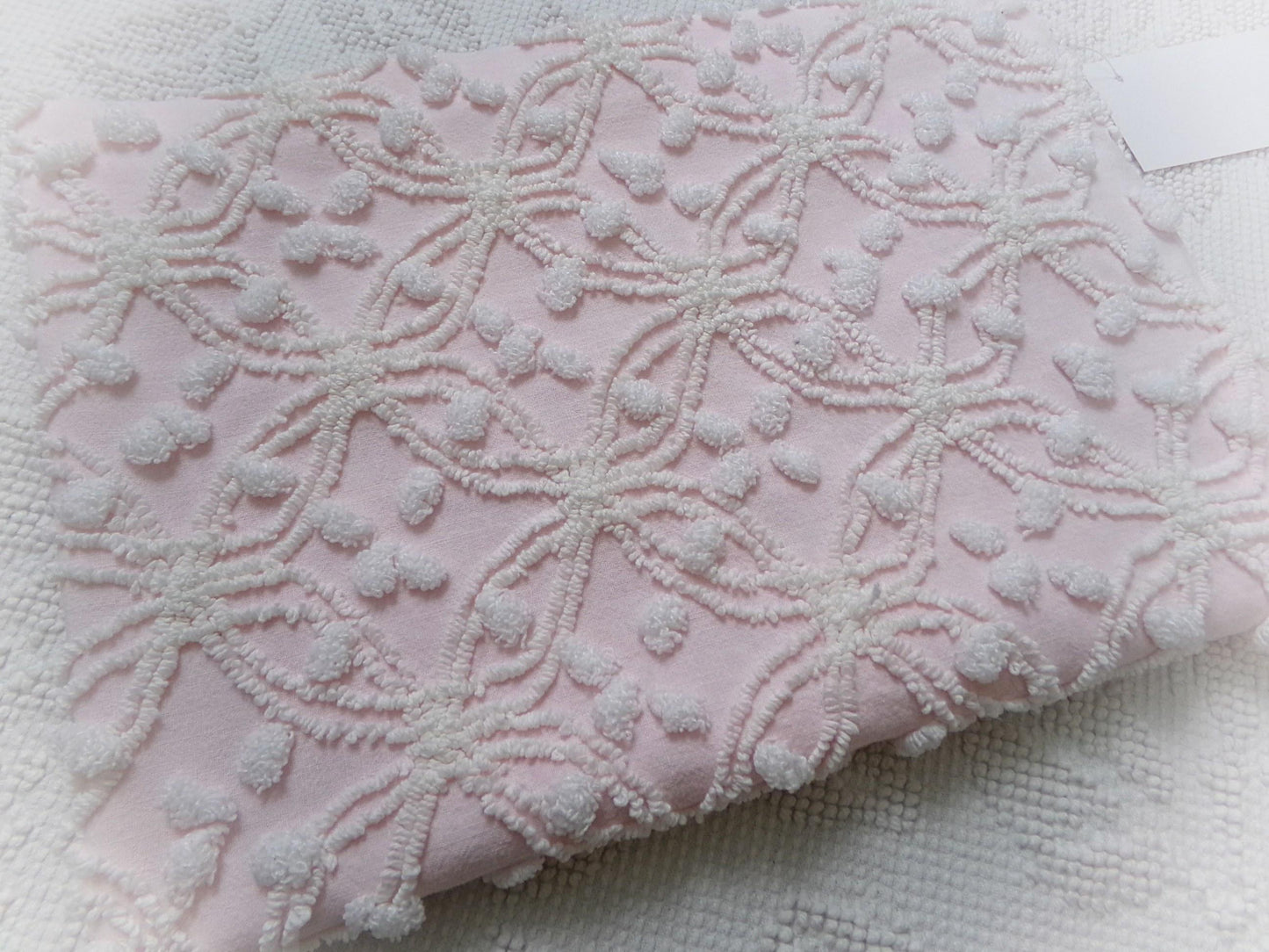 Delicate Pink Vintage Chenille Fabric, Needletuft Rings & Overtufted Pops, Popular Quilt Material 18" x 24"