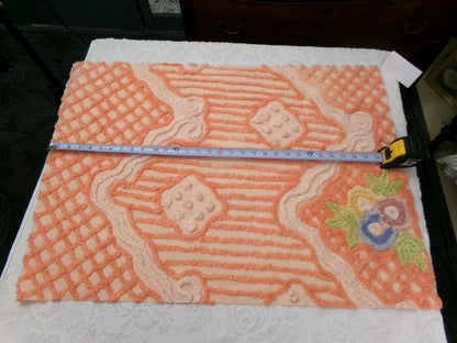 Vintage Cotton Chenille Fabric Peach Mixed Lattice Swag Floral 22x30 Shabby Chic Craft