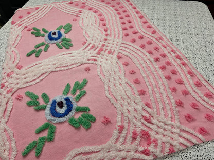 Vintage Pink Floral Chenille Fabric, Cottage Style 20x30" Quilting Sewing Textile