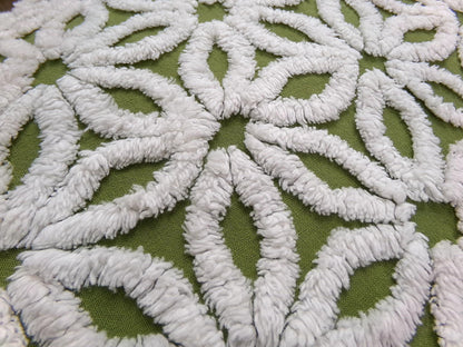 Boho Olive Green Vintage Chenille Fabric, High Contrast White Daisy 18x24" Pc