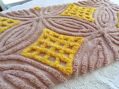 mocha sunrise vintage chenille fabric, diamond waffle tuft wedding ring design, 22" x 26" piece of quilt material for sewing & crafts