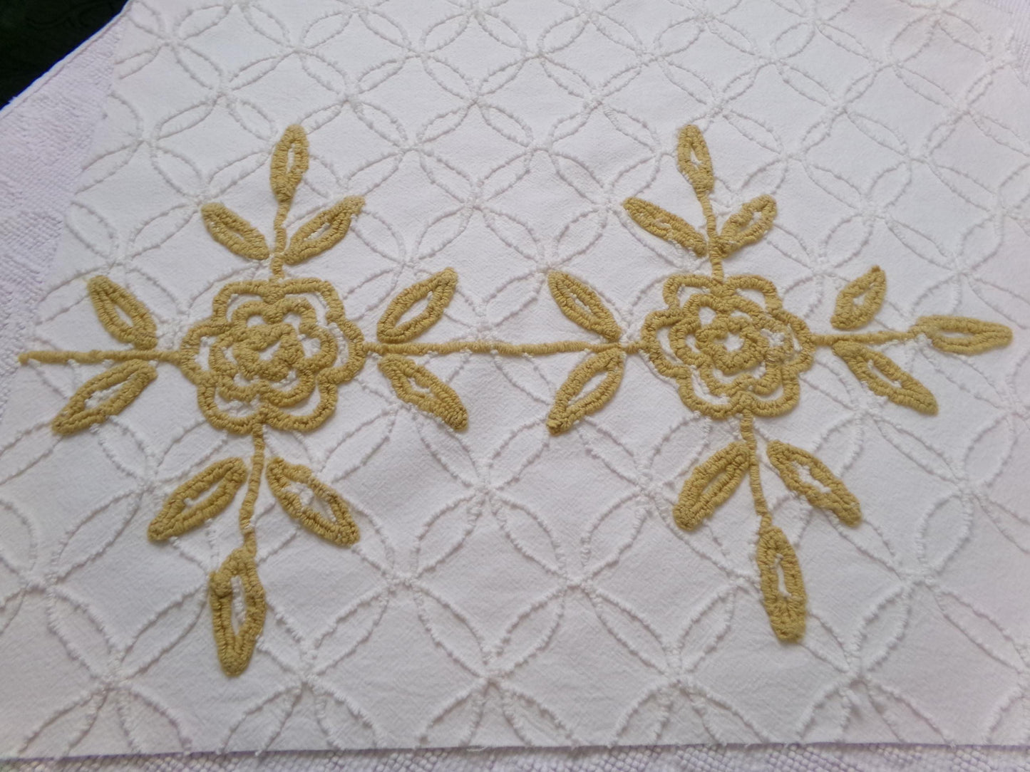 Vintage Chenille Fabric Piece, Compass Rose Sewing & Quilt Material 22" x 25"