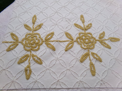 Vintage Chenille Fabric Piece, Compass Rose Sewing & Quilt Material 22" x 25"