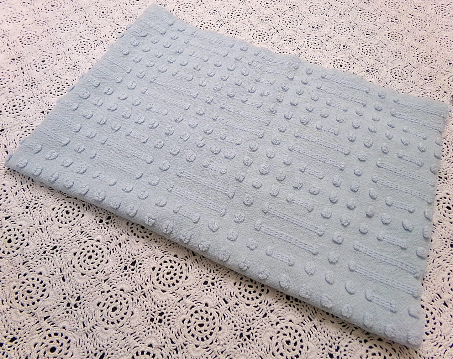 Light Blue Vintage Chenille Fabric, Polka Dot & Dash Design, 18x24" Piece