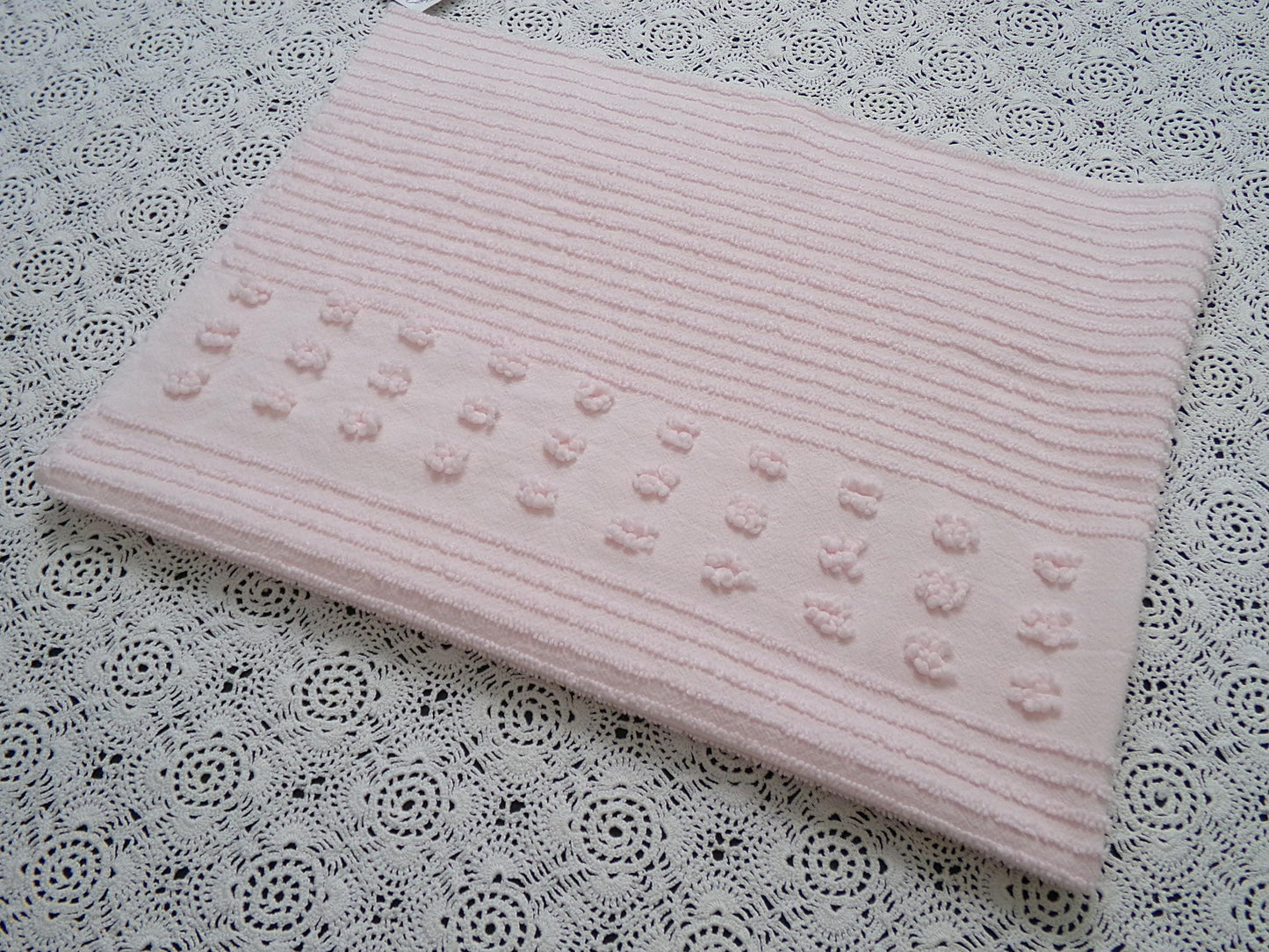 Pastel Pink Vintage Chenille Fabric Simple Dot Stripes Sewing Material 28" x 21"
