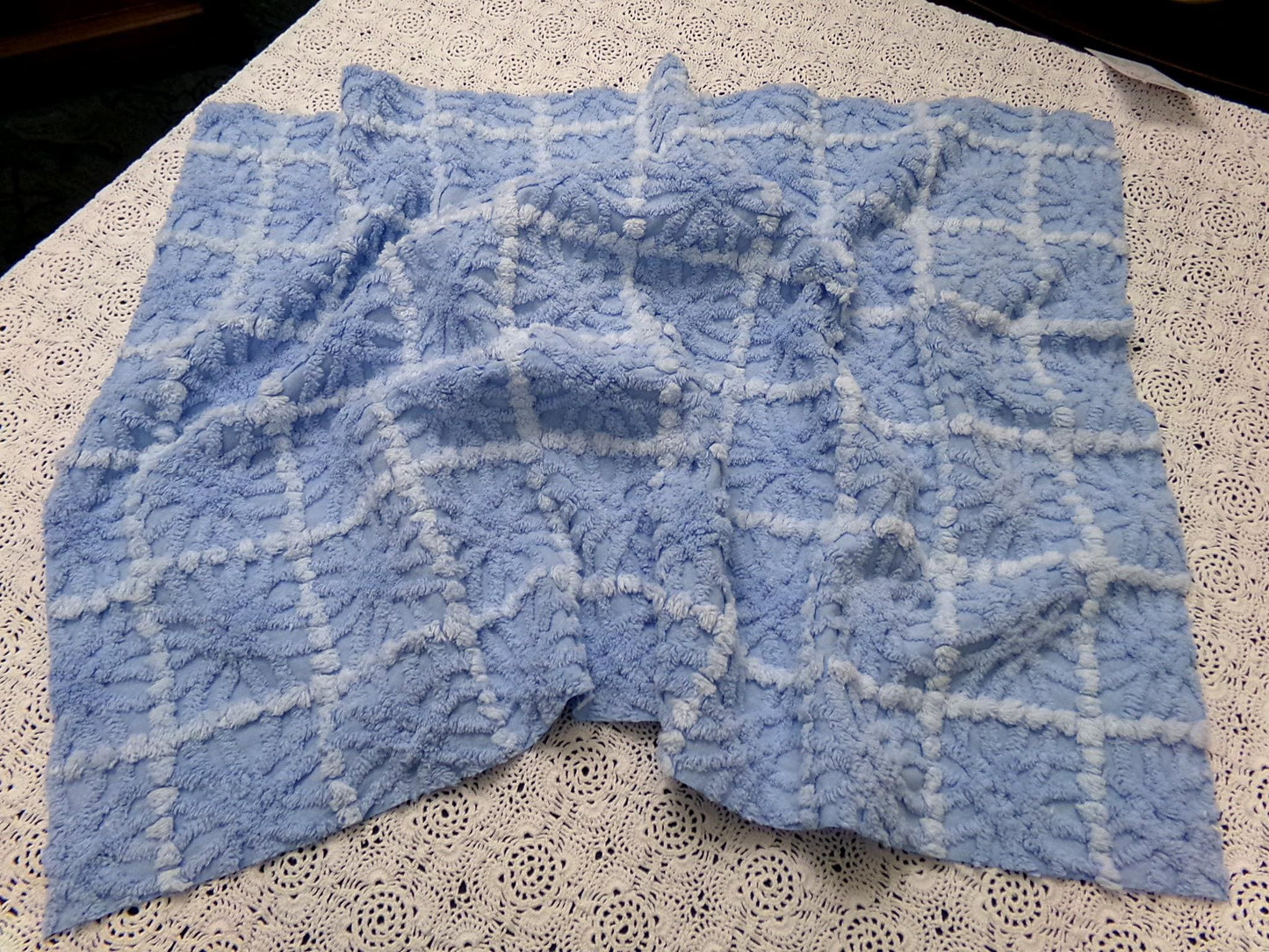 Celestial Blue Vintage Chenille Fabric, Star Tufts, 18x24" Piece