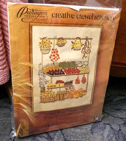 FARMER'S MARKET Vintage Crewel Embroidery Kit, Paragon Needlecraft Creative Stitchery 0223, Barbara Sparre 1970s Design