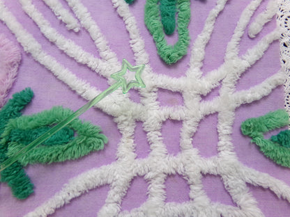 Vintage Chenille Bedspread Fabric Lilac Cabbage Roses 17.5 x 34" Cottage Quilt Sewing Material