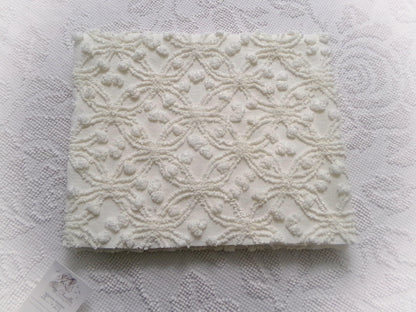 Winter White Snowflakes Vintage Chenille Fabric, neutral tufted pops sewing craft quilt material, 18" x 24" piece
