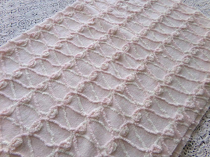 Webbed Eternity Knots Vintage Chenille Fabric Pastel Pink, Iridescent Vanilla Cream 18x25"