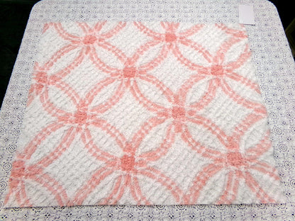 summer peach vintage chenille bedspread fabric white geometric quilt material 20x25"