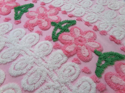 SweetPea Pink Floral Arc Vintage Chenille Bedspread Fabric, 20" x 25" piece