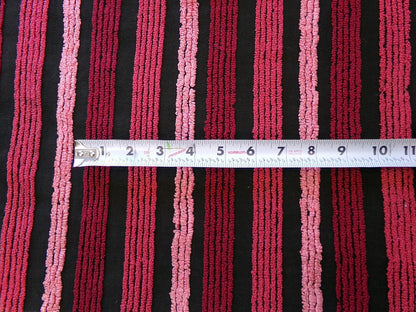 Pink on Black Stripes Vintage Chenille Fabric in Multisize Striped Pattern, 20" x 24" Piece, Shabby Chic Lightweight Cotton
