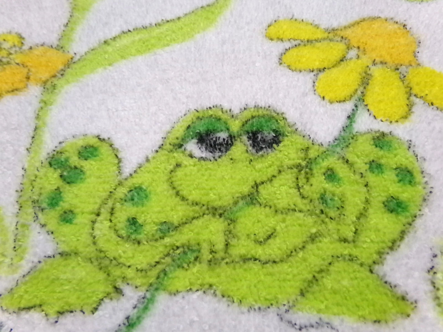 Vintage Frog Towel 1970s Boho Cannon Kitchen Hand Terry Towel 14X24" w/ Fringe