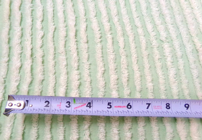 Vintage Mint Green Chenille Bedspread Fabric, White Multidirectional Stripe 24x21"