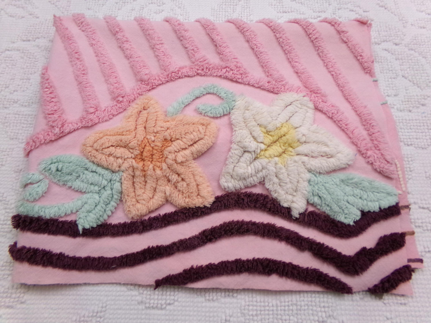 Shabby Sweet Vintage Chenille Fabric, Pink Floral Sewing & Quilt Material, 16" x 25" piece