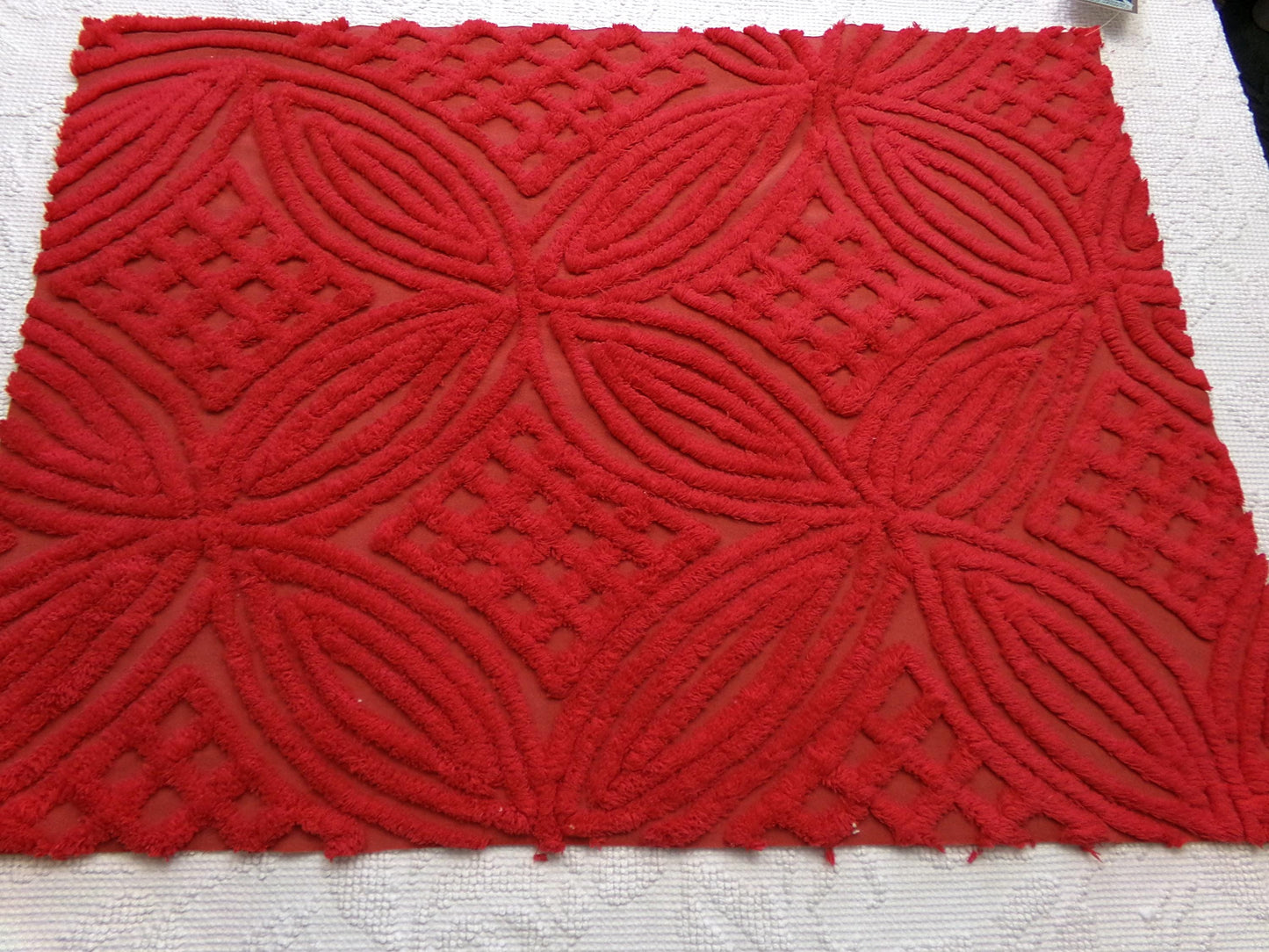 Vintage Chenille Bedspread Fabric Cherry Red Craft & Sewing Material 18" x 25"