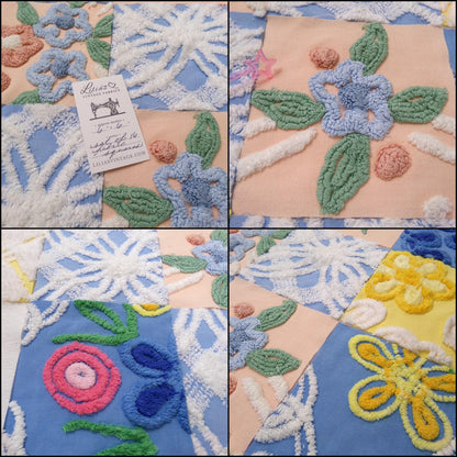 Summer Floral Vintage Chenille Fabric Squares Set, 16 Quilt Blocks, 6" x 6" inches each, for Quilting, Sewing, DIY Pillows