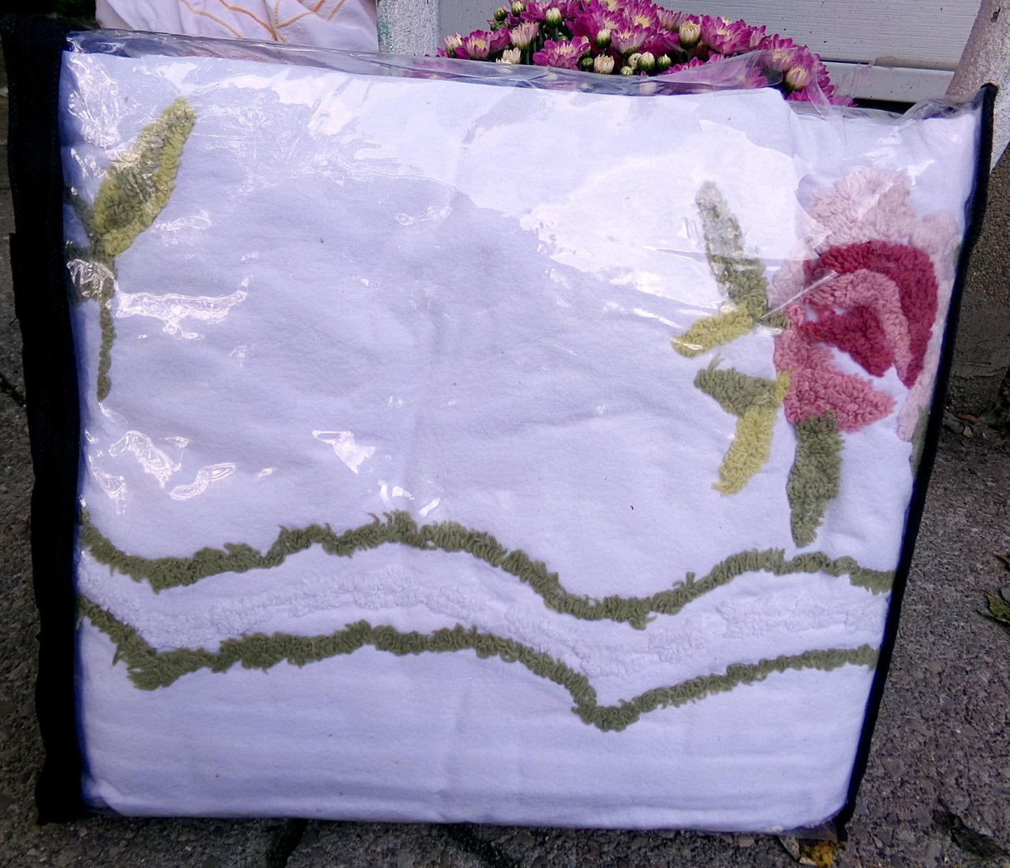 Vintage Style KING Chenille Bedspread, Samantha Rose Floral Design, 100% Cotton