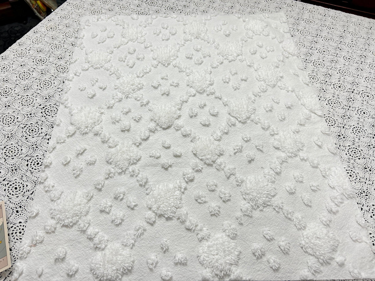 Minimalist White Vintage Style Chenille Fabric, 16x20" Quilt Sewing Textile