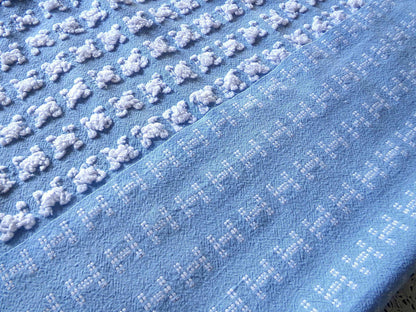 Deeply Serene Blue & White Rosebud Vintage Chenille Fabric, Heirloom Quality Material for Quilts, Pillows, 24" x 17" inch Piece